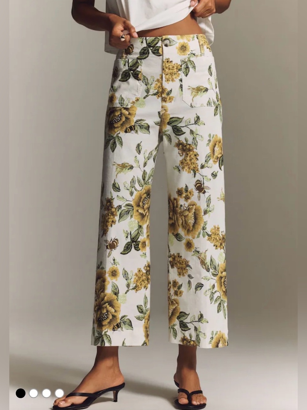 Anthropologie Maeve Colette Wide-Leg Cream Floral Bee Linen Pant Size 27P